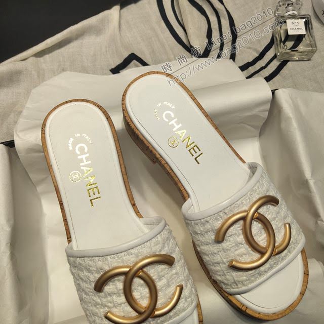 Chanel女鞋 香奈兒2020ss春夏新品 小香蜜兒一字logo拖鞋  naq1224